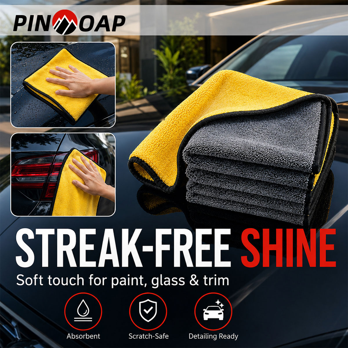 Microfiber Towel Detailing - PINMOAP 1/3/5/10 قطع من قماش التنظيف